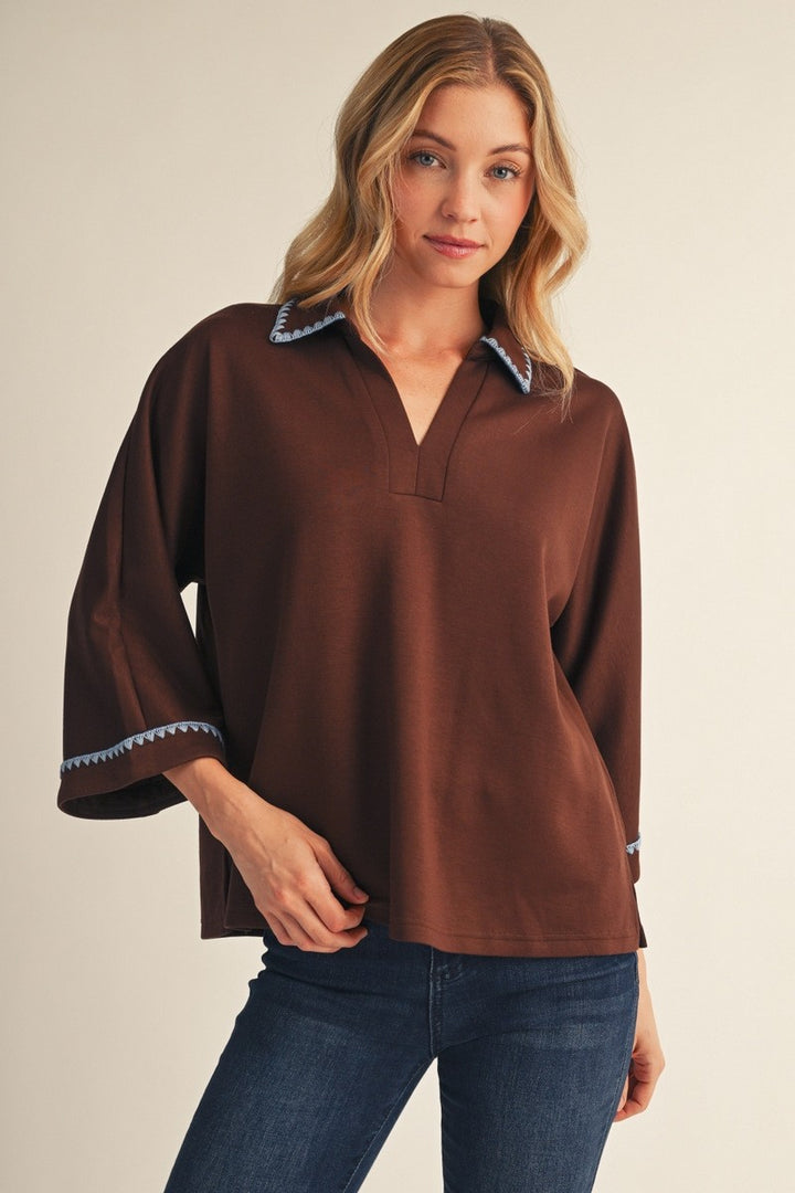 Chocolate & Blue Scallop Top