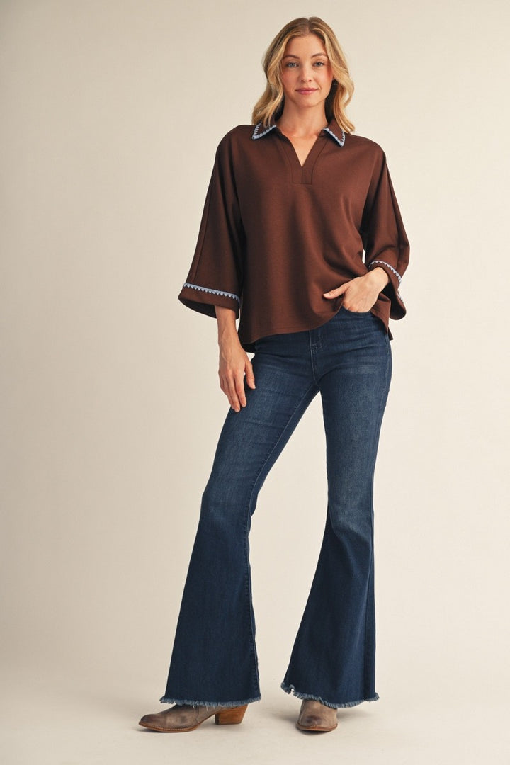 Chocolate & Blue Scallop Top