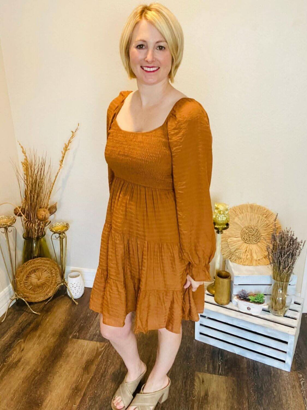 Burnt Orange Long Sleeve Dress - Lolo Viv Boutique