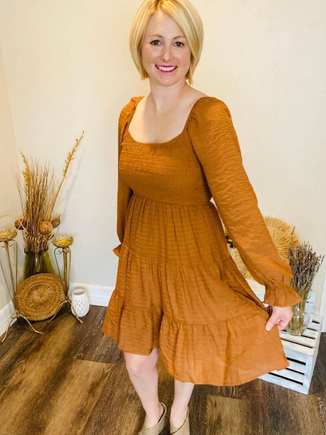 Burnt Orange Long Sleeve Dress - Lolo Viv Boutique