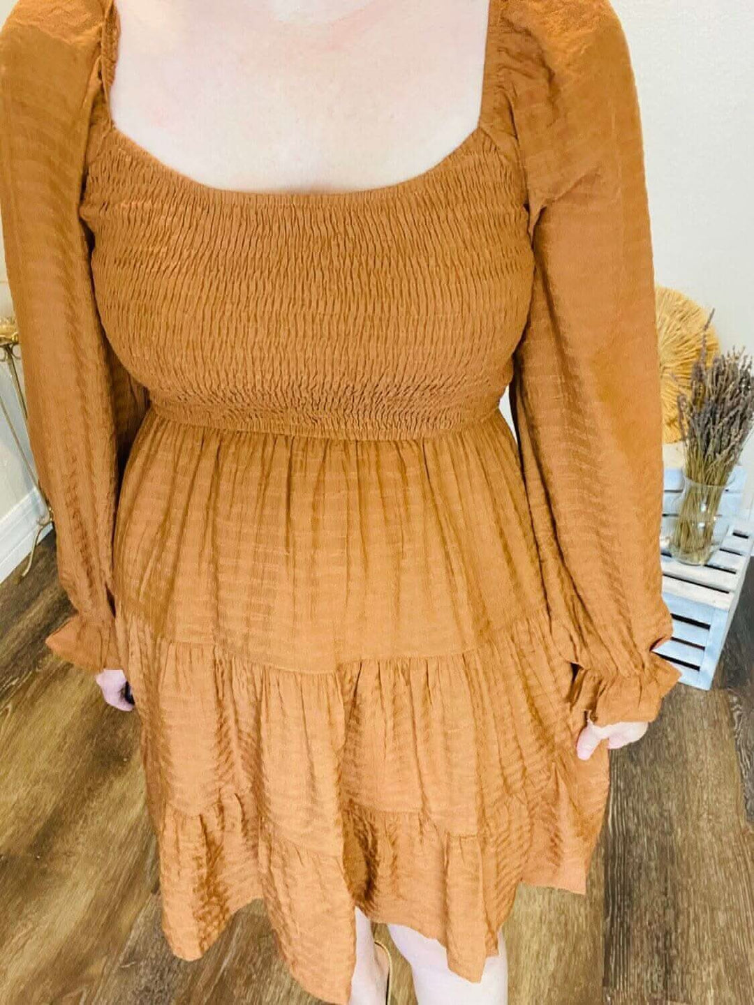 Burnt Orange Long Sleeve Dress - Lolo Viv Boutique