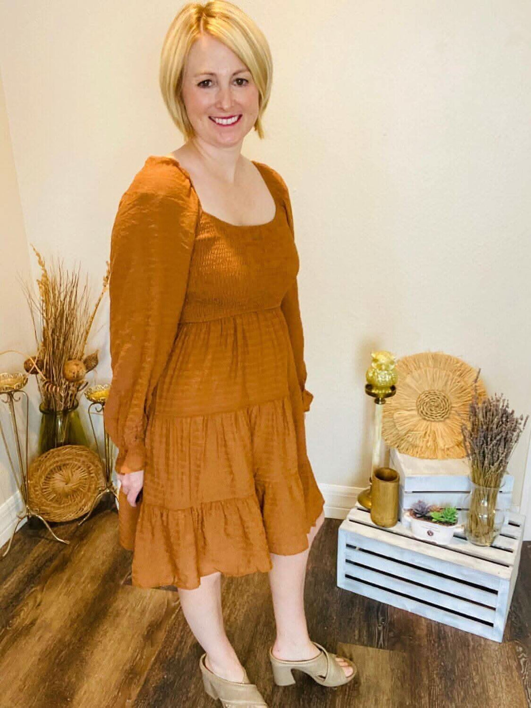 Burnt Orange Long Sleeve Dress - Lolo Viv Boutique