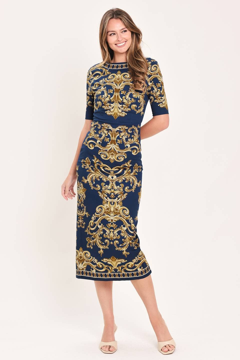 Gilded in Navy Midi Dress