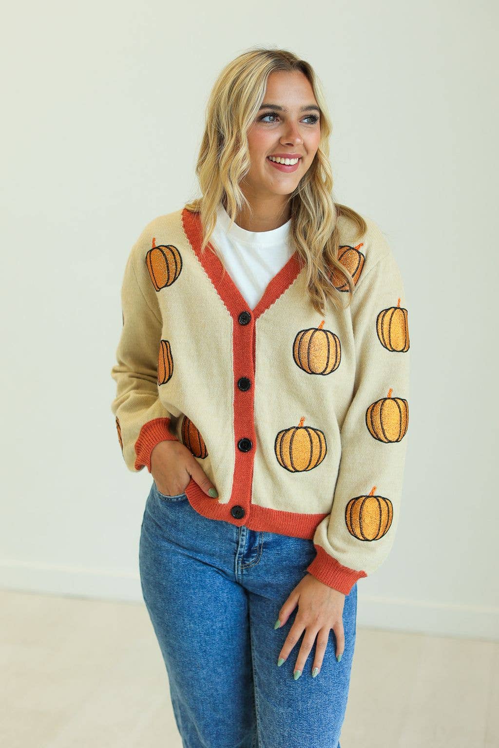 Glitter Pumpkin Cardigan - Curvy