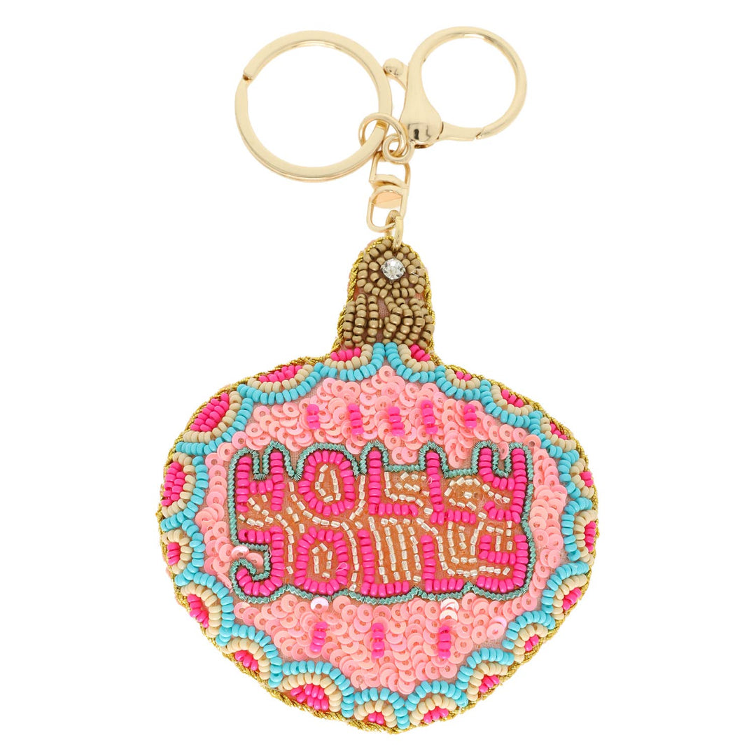 Holly Jolly Beaded Keychain
