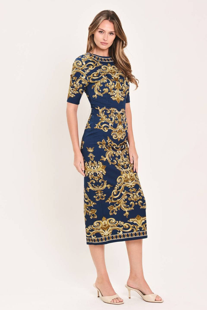 Gilded in Navy Midi Dress