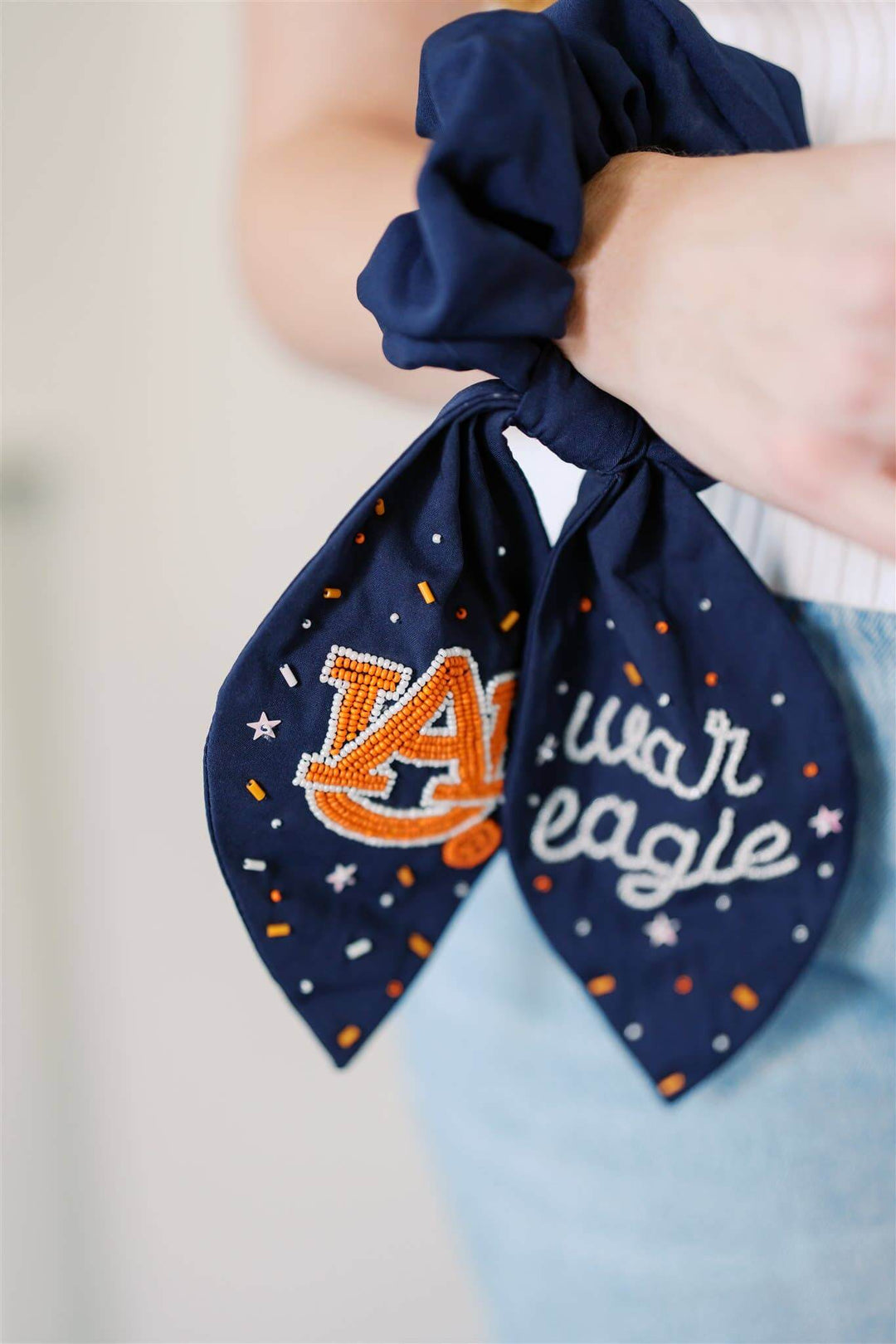 Auburn University Navy Beaded Scrunchie