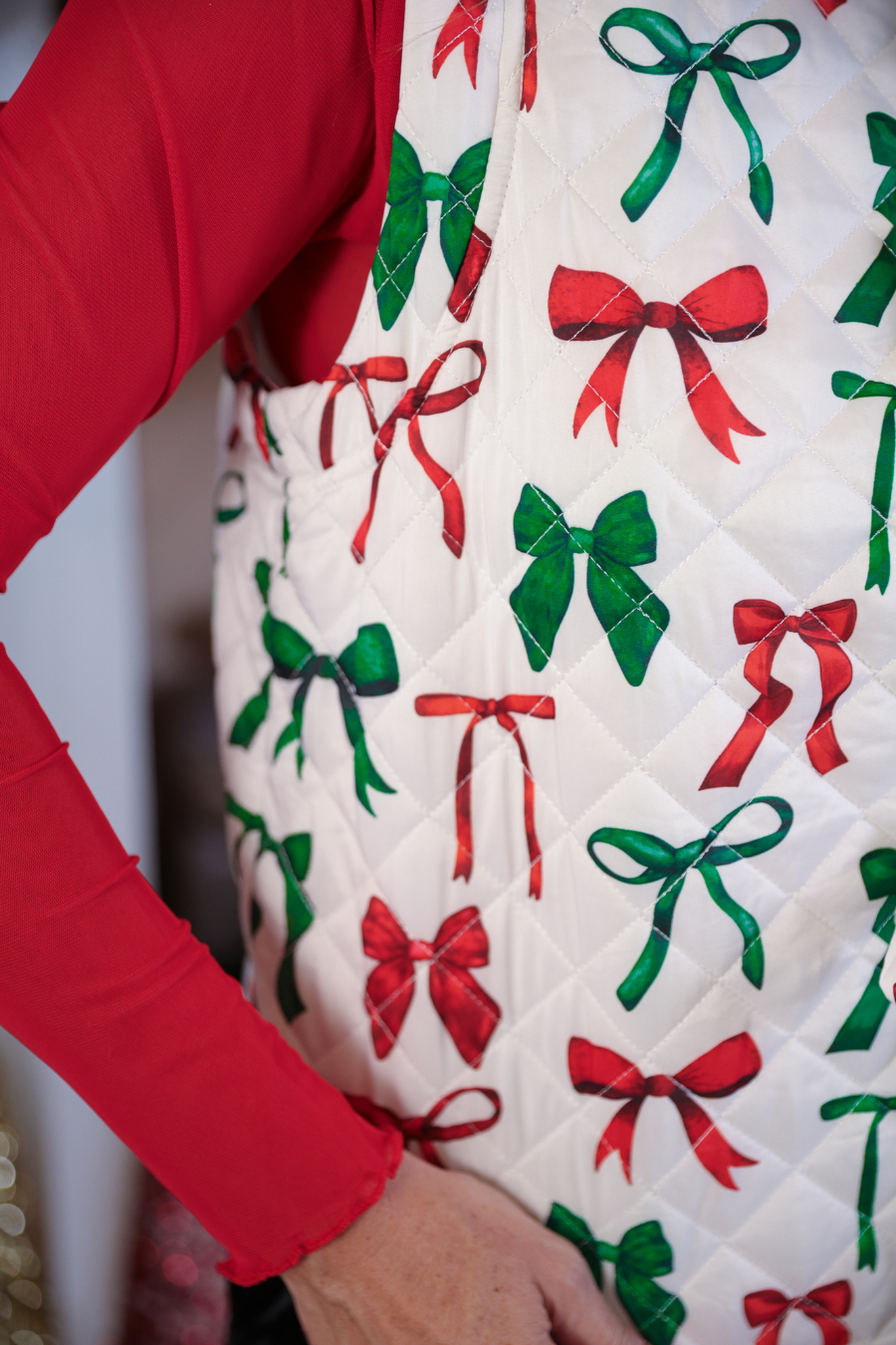 The Holly Bow Quilted Tie Vest - Reg & Curvy