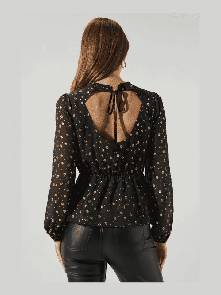 Chandra Glam Gold Top with Metallic Detail & Open Back