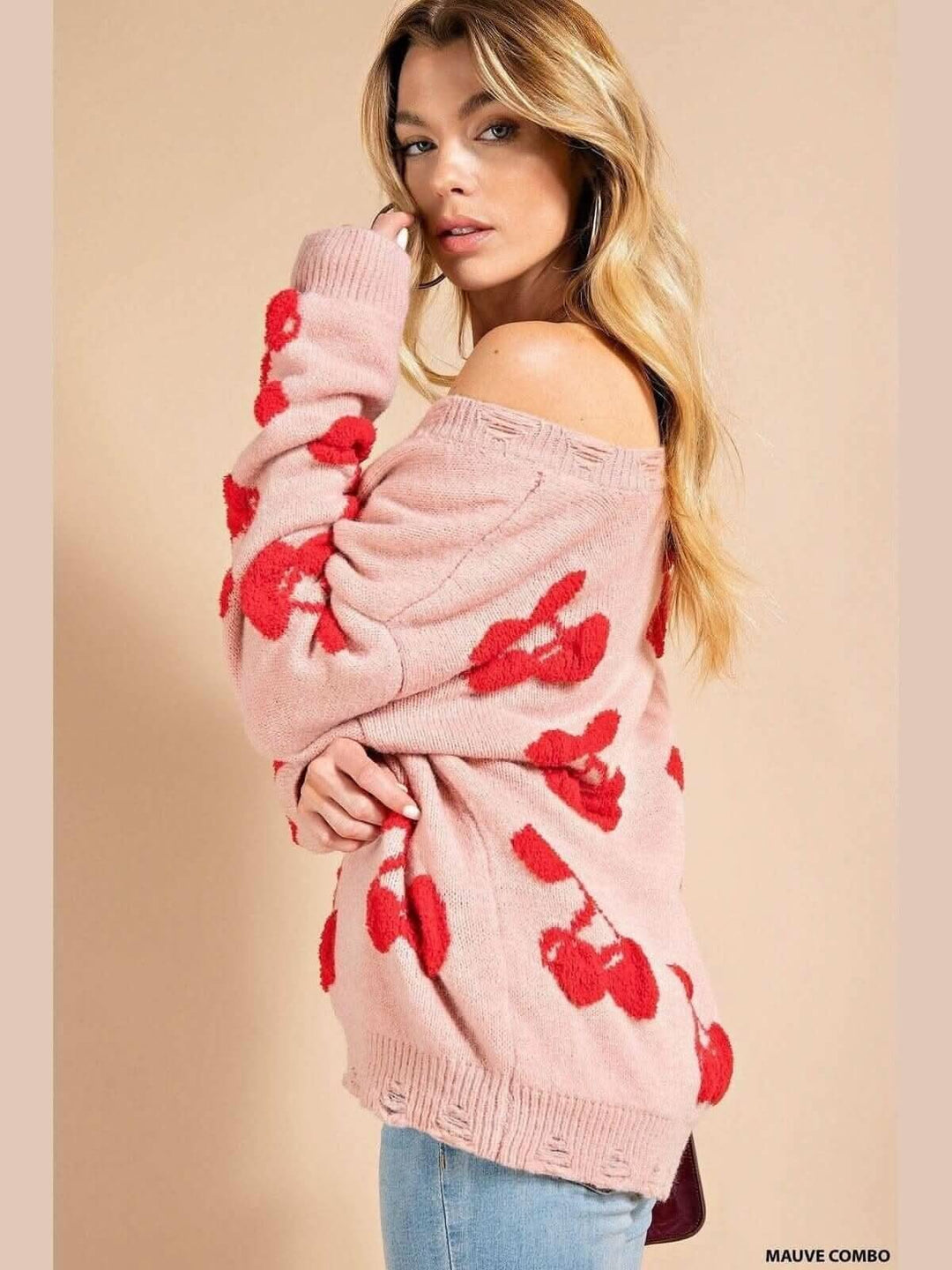 Soft Thread Pink & Red Cherry Sweater