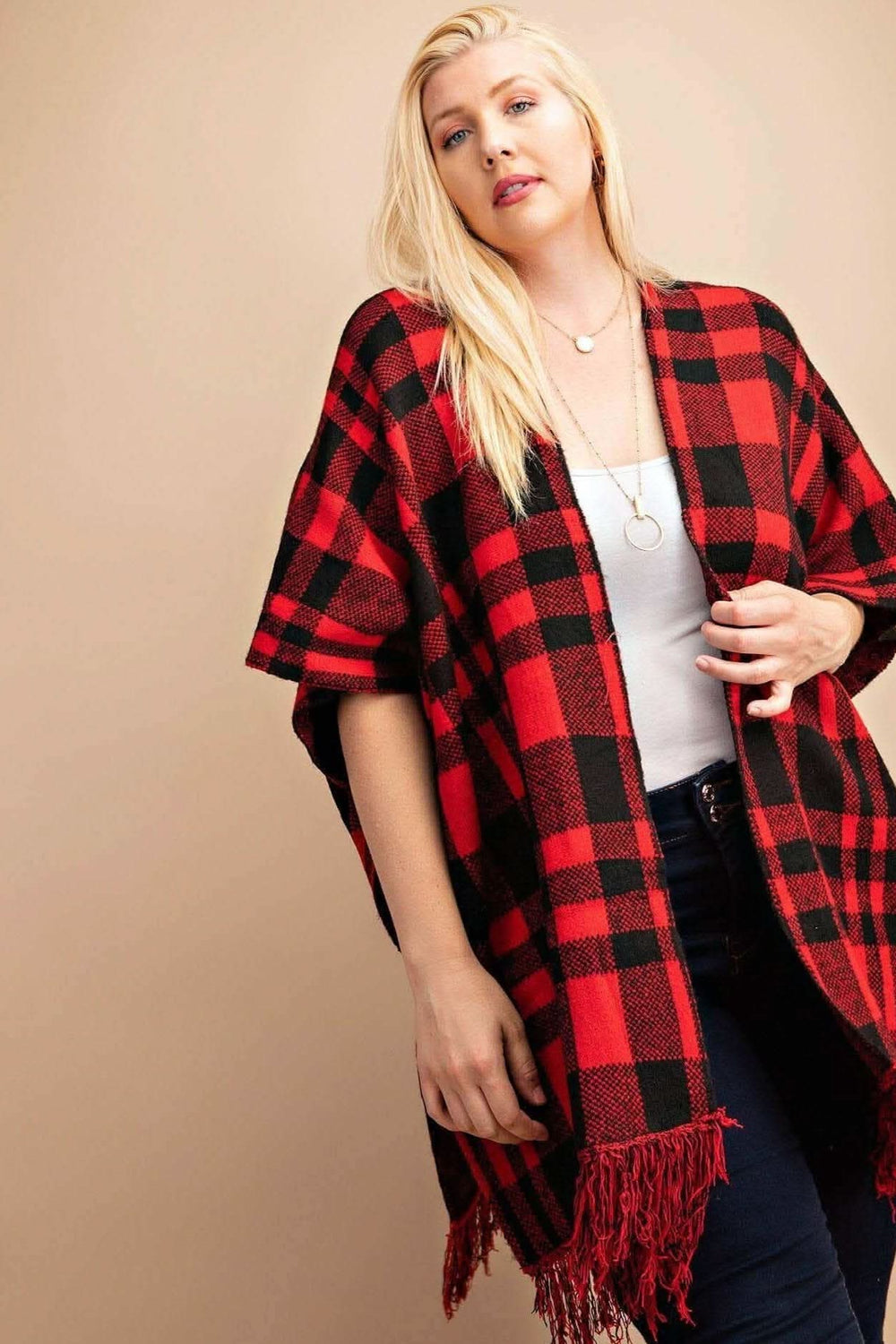 Classic Plaid Sweater Poncho - Curvy - Lolo Viv Boutique