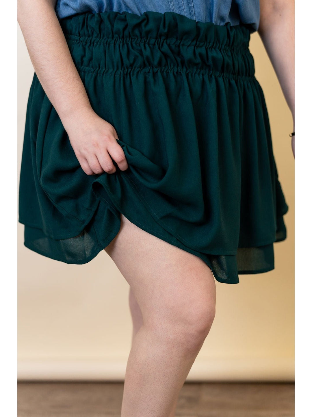 Curvy Green Skirt With Elastic Waistband - Lolo Viv Boutique