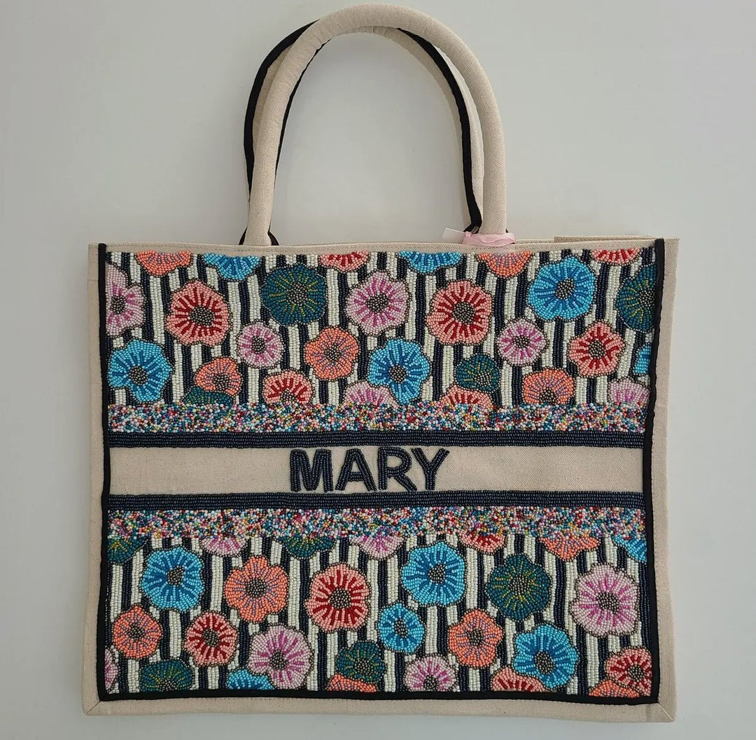 Customizable Beaded Tote Bag - Multiple Options - Lolo Viv Boutique