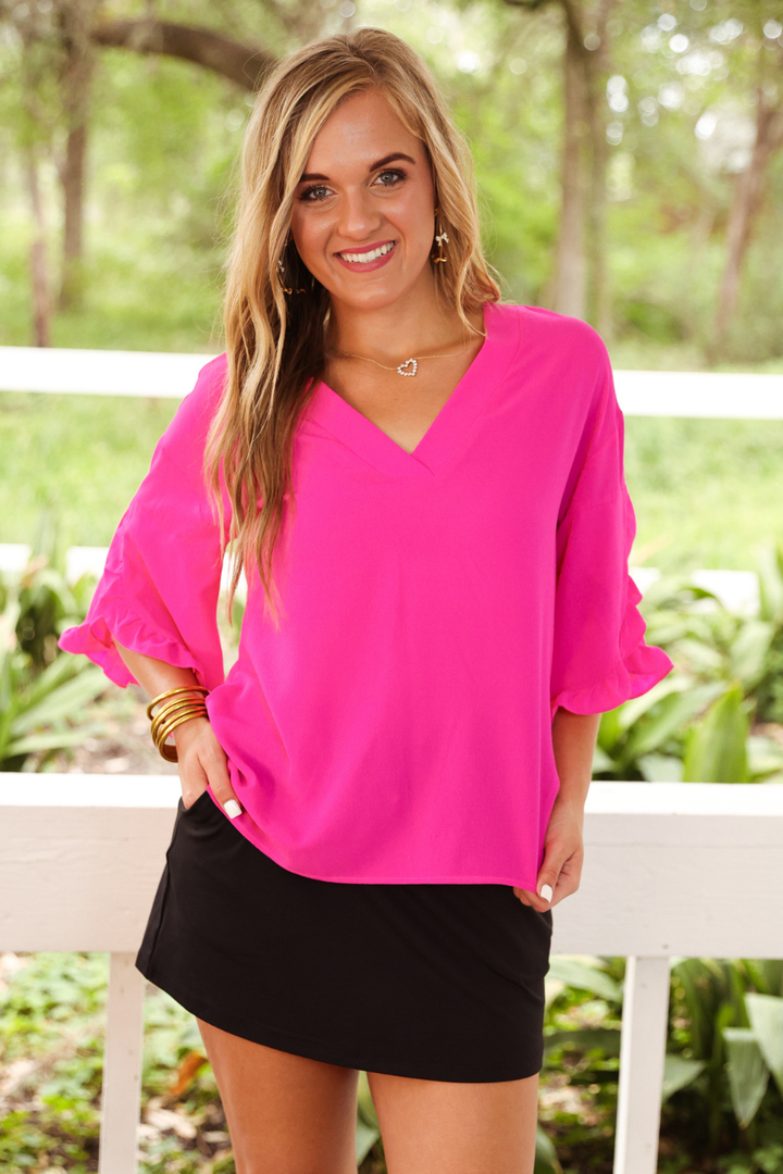 Pretty in Pink Ruffle Top - Reg & Curvy