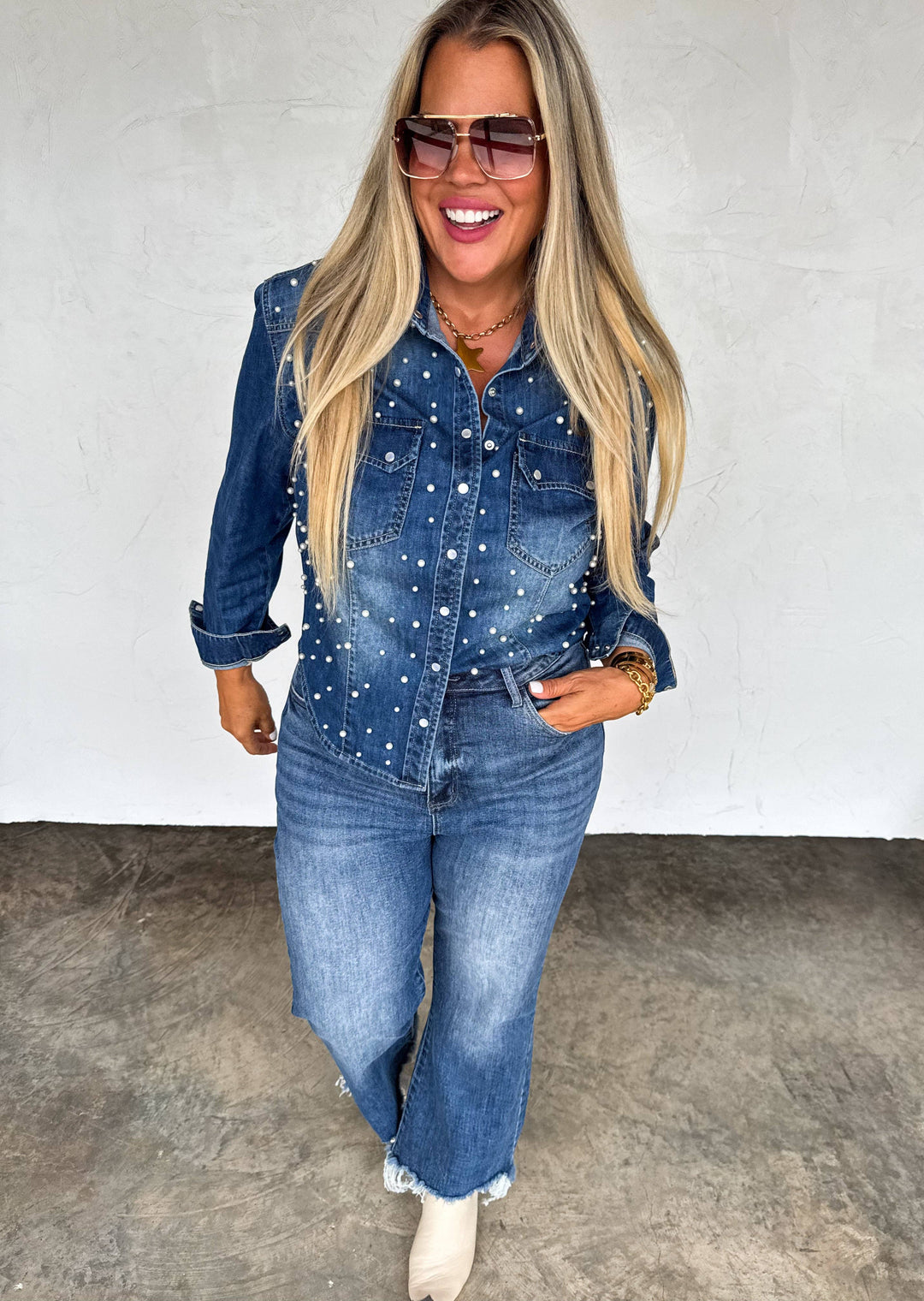 The Pearl Pop Denim Top - Curvy