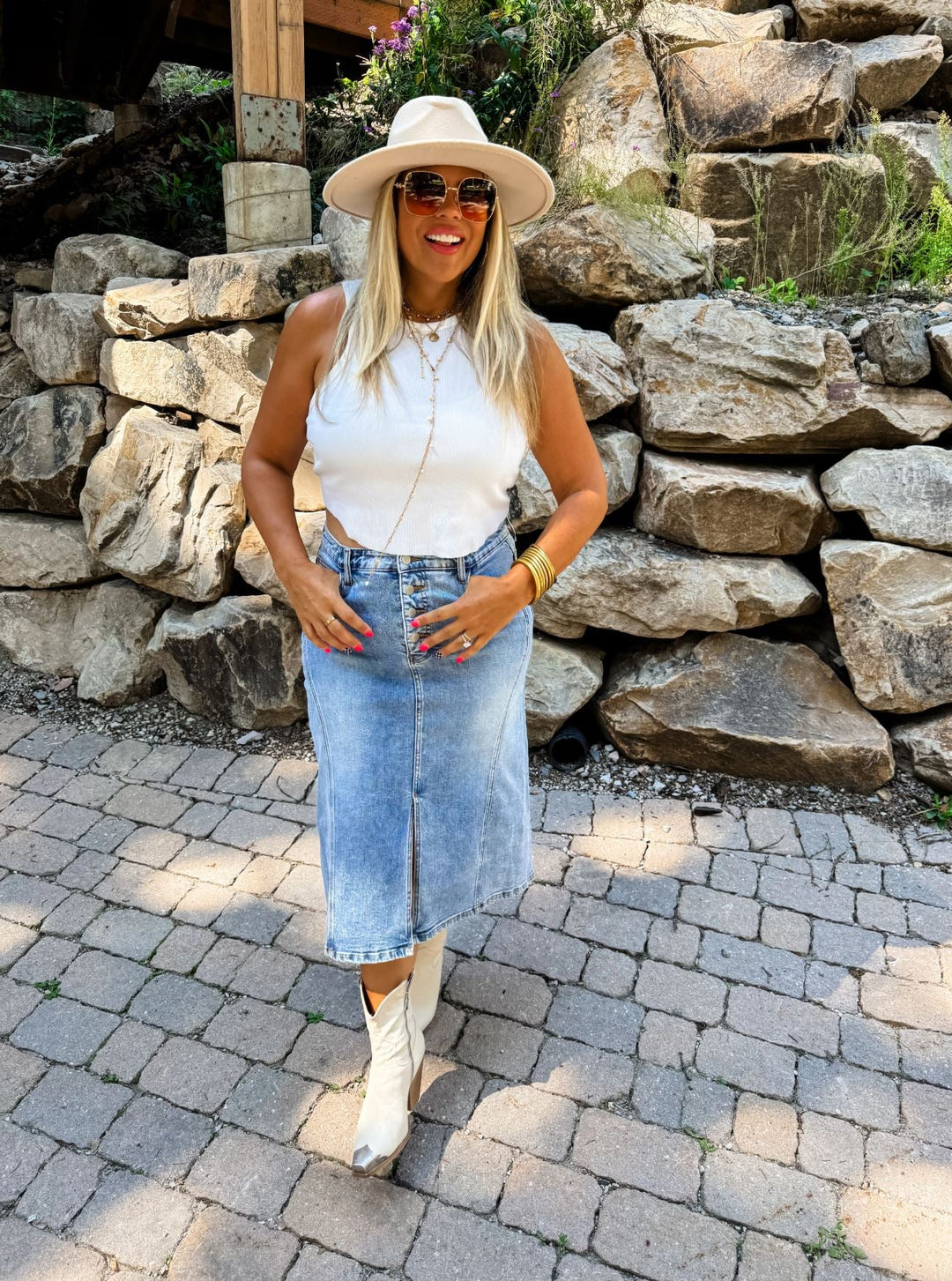 Denim Midi Skirt - Curvy - Lolo Viv Boutique