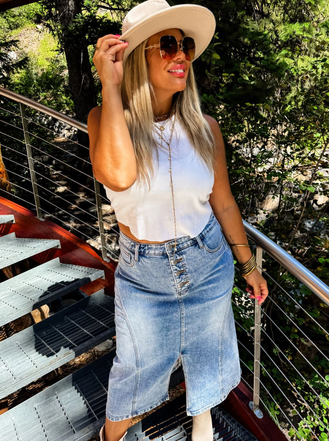 Denim Midi Skirt - Curvy - Lolo Viv Boutique