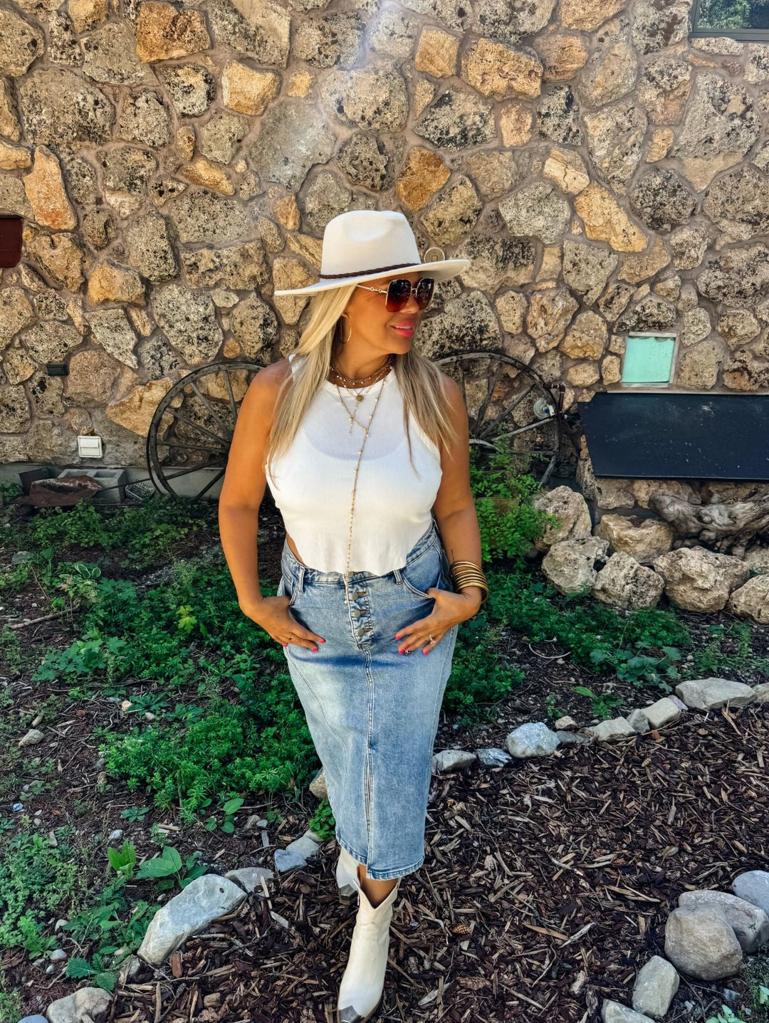 Denim Midi Skirt - Curvy - Lolo Viv Boutique