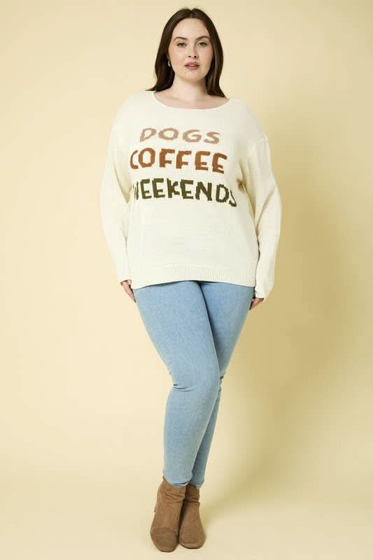 Dog Coffee Weekends Sweater - Curvy - Lolo Viv Boutique