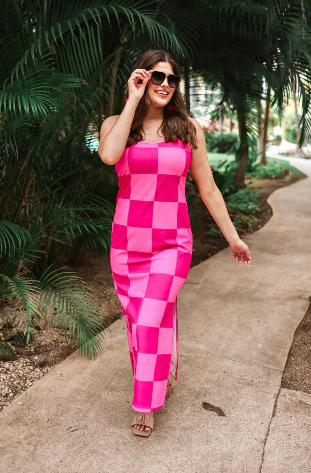Double Pink Checkered Dress - Reg & Curvy - Lolo Viv Boutique