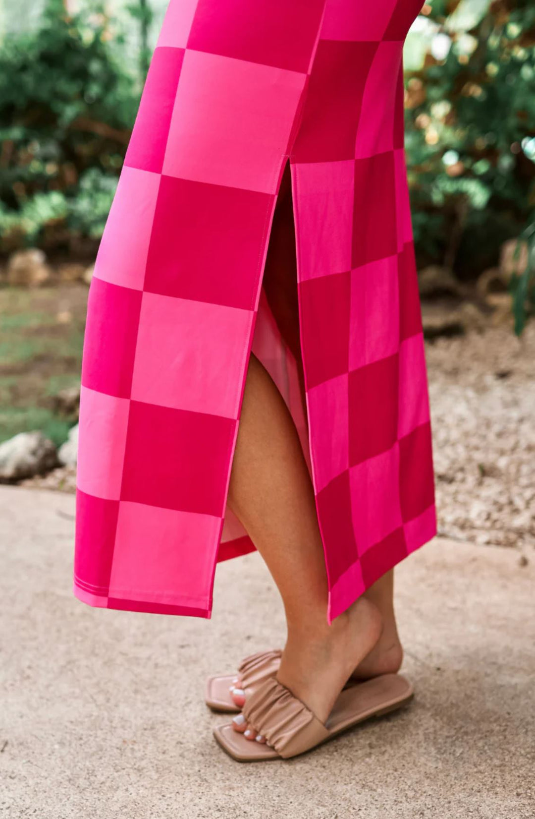 Double Pink Checkered Dress - Reg & Curvy - Lolo Viv Boutique