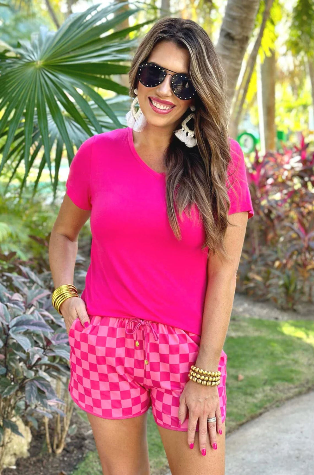 Double Pink Checkered Shorts - Reg & Curvy - Lolo Viv Boutique