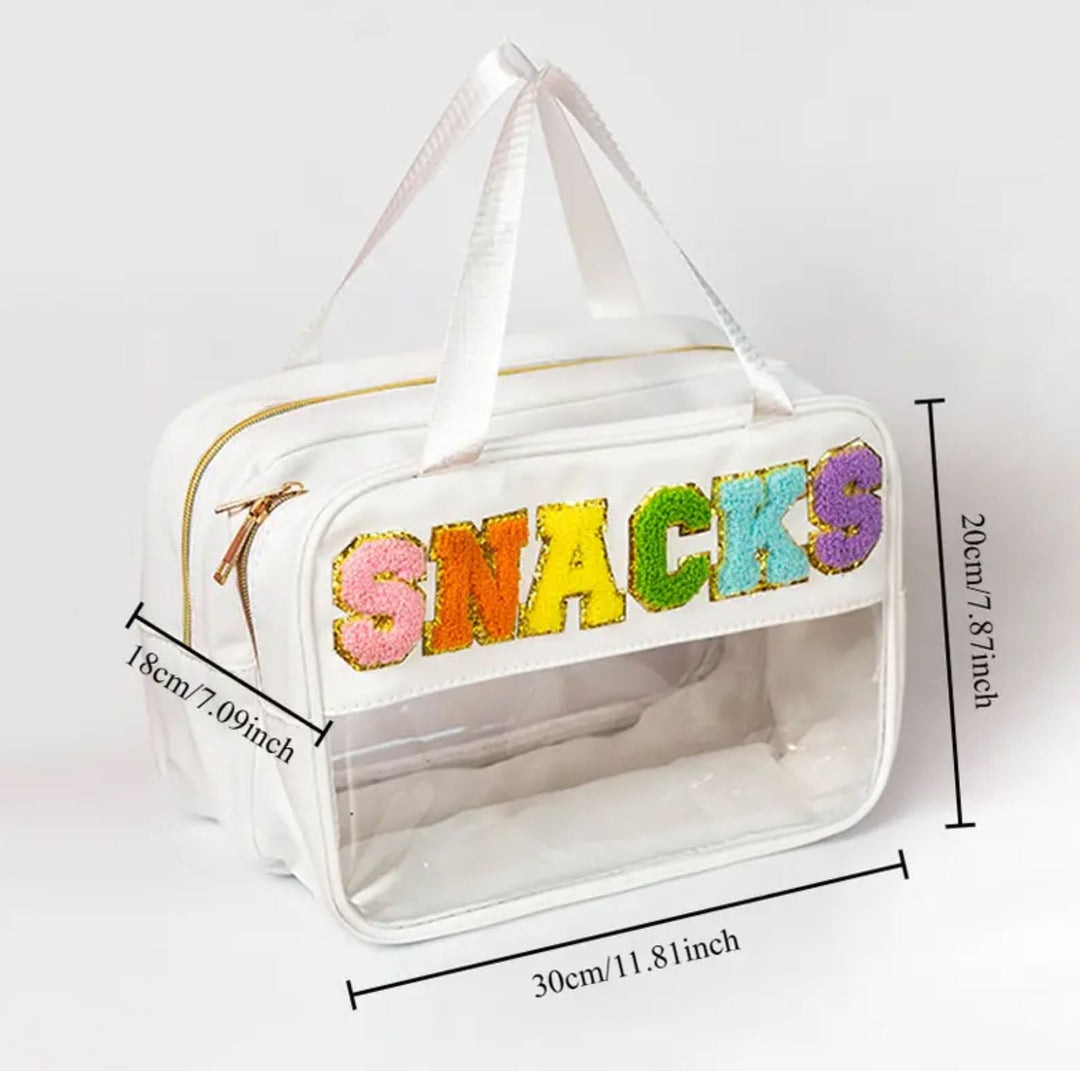 Double Zip SNACKS Bag with Chenille Patches - Lolo Viv Boutique