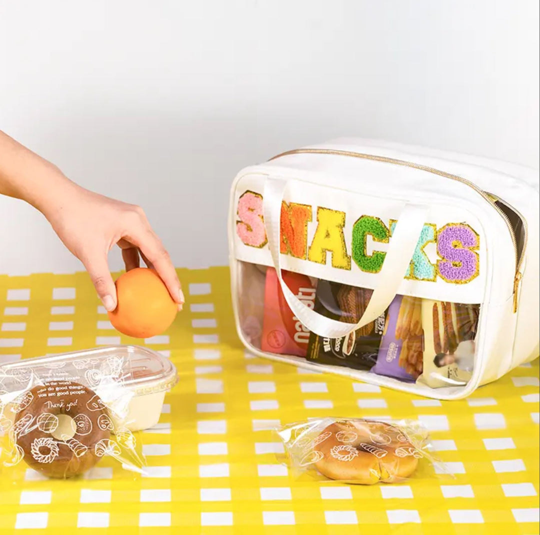 Double Zip SNACKS Bag with Chenille Patches - Lolo Viv Boutique