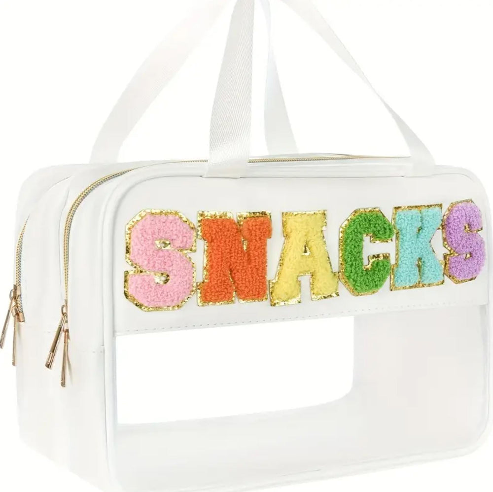 Double Zip SNACKS Bag with Chenille Patches - Lolo Viv Boutique