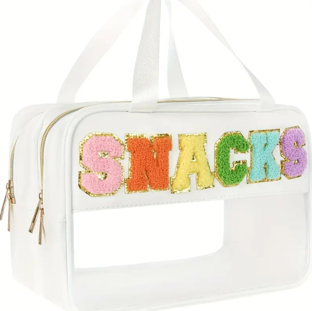 Double Zip SNACKS Bag with Chenille Patches - Lolo Viv Boutique