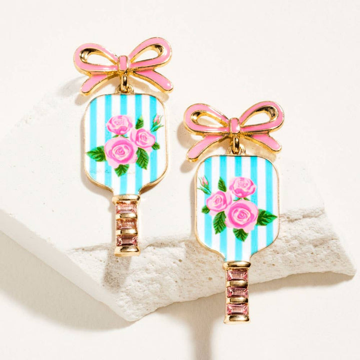 Floral Pickleball Paddle Earrings - Multiple Patterns