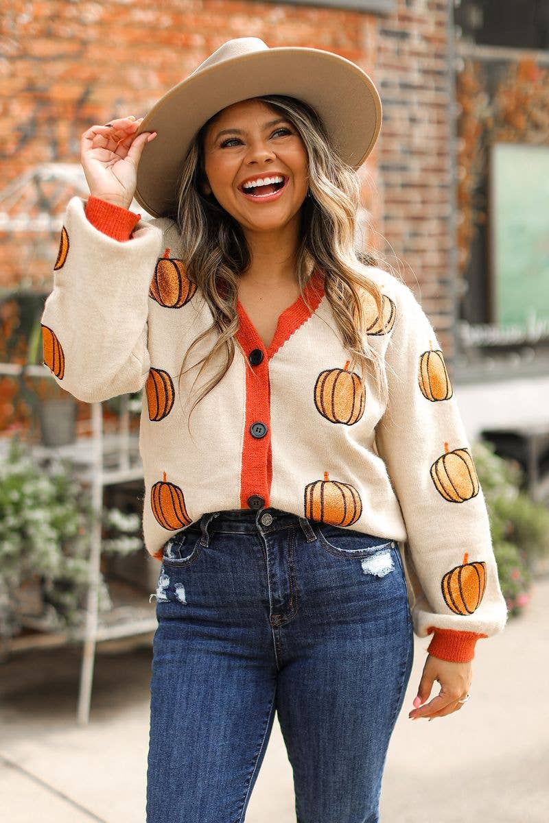 Glitter Pumpkin Cardigan - Curvy