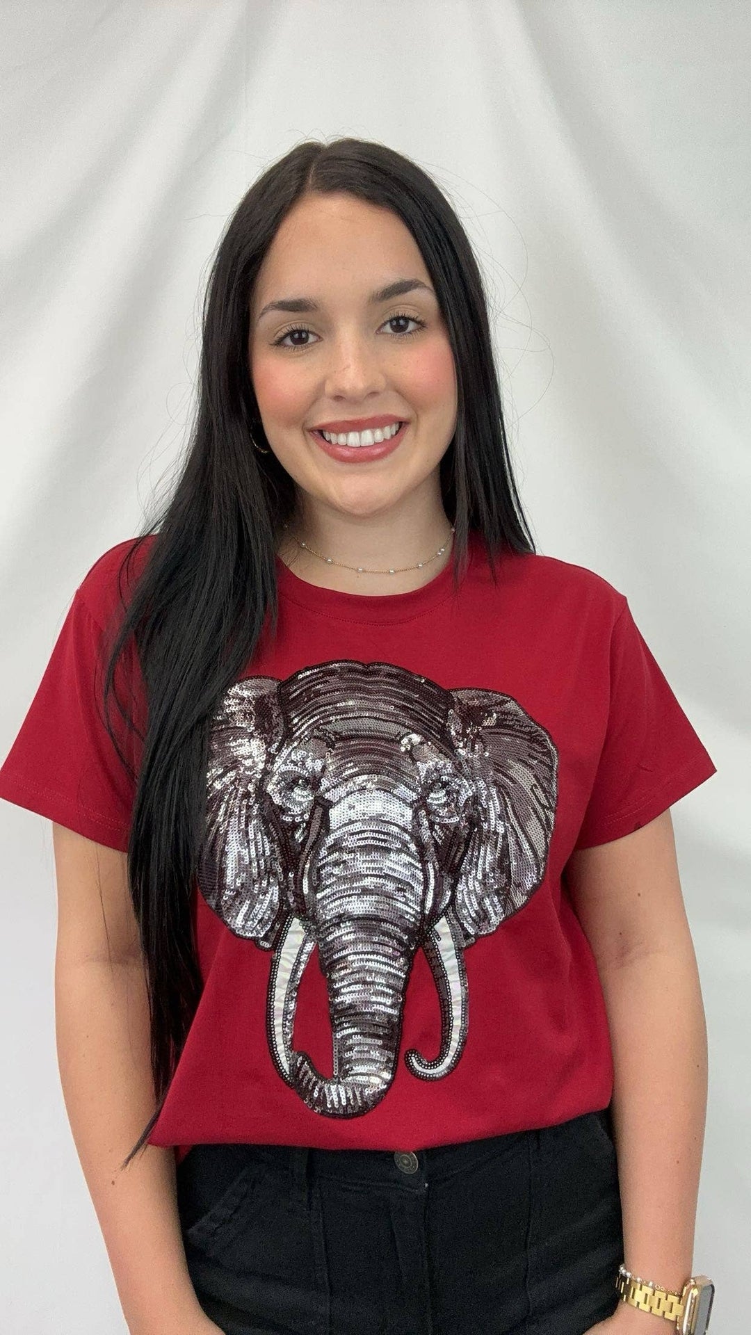 Crimson Elephant Sequin Tee - Reg & Curvy