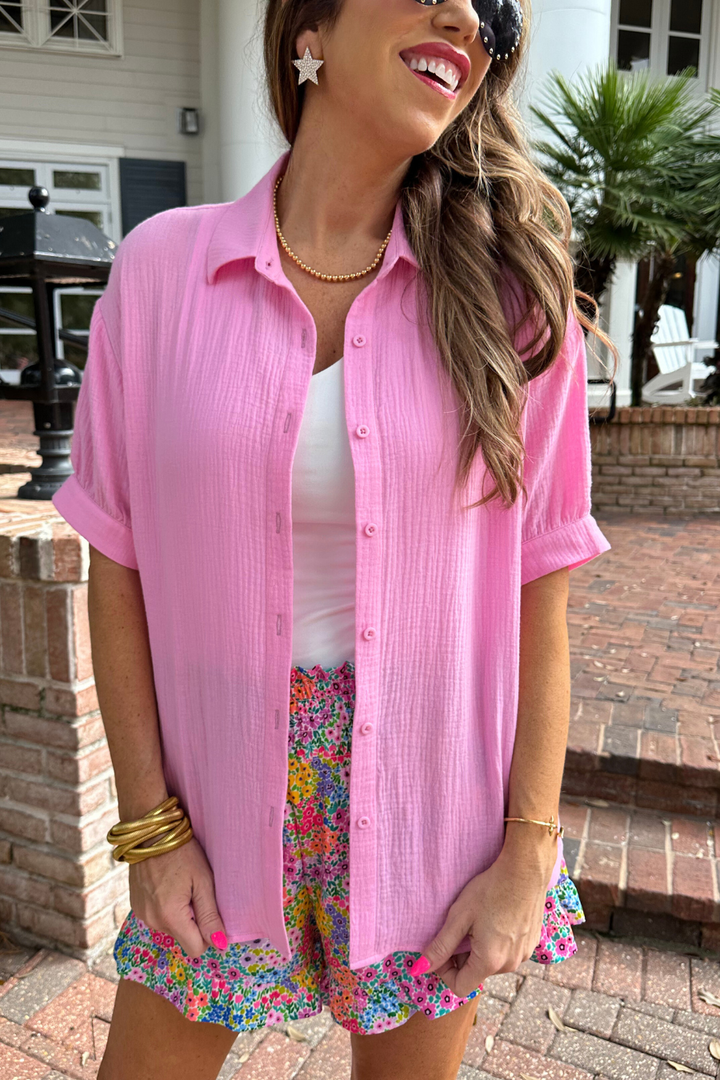 The Blush Breeze Gauze Button-Down - Reg & Curvy
