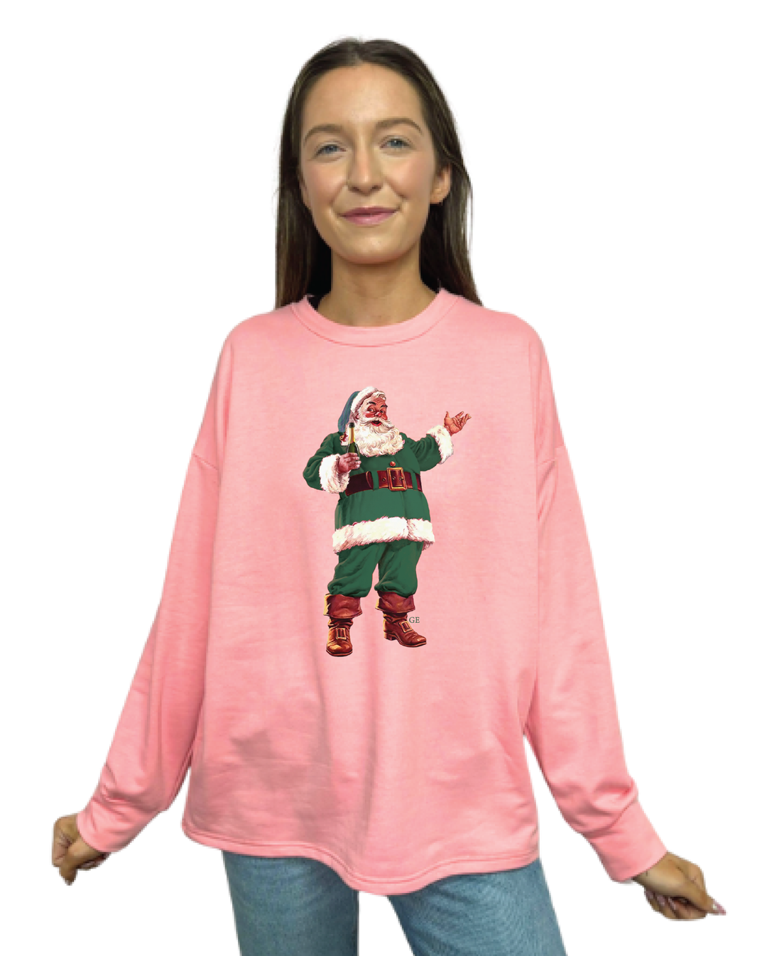 Jingle Jive Santa Sweatshirt in Pink - Curvy