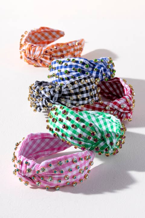 EMBELLISHED GINGHAM KNOTTED HEADBAND - 2 Colors - Lolo Viv Boutique