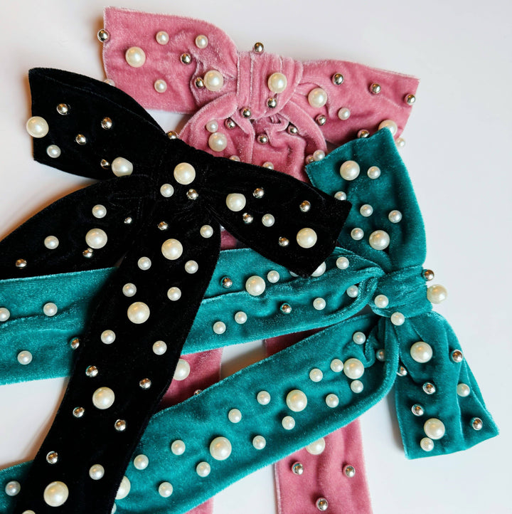 Velvet Luxe Pearl Bow Clip