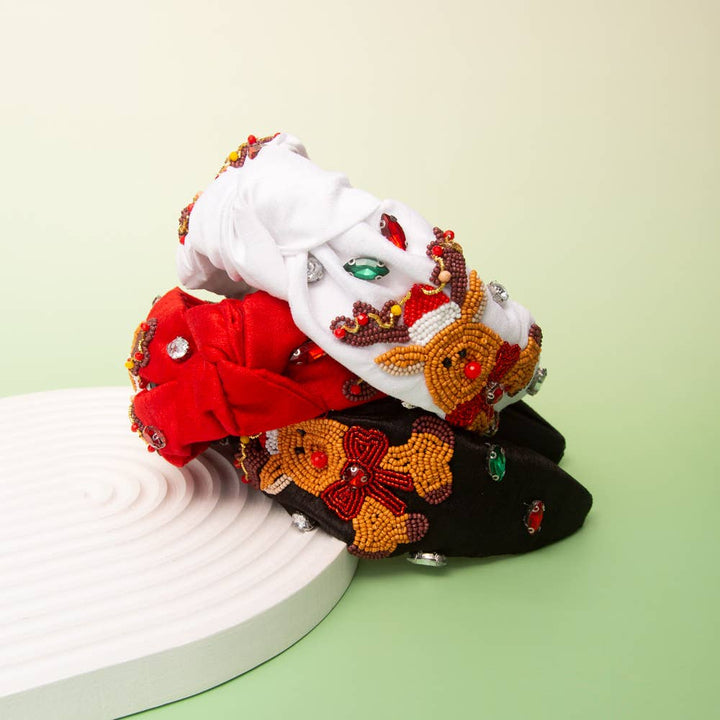 Jolly Reindeer Beaded Headband