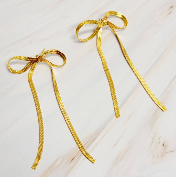 Tied in Gold Bow Earrings