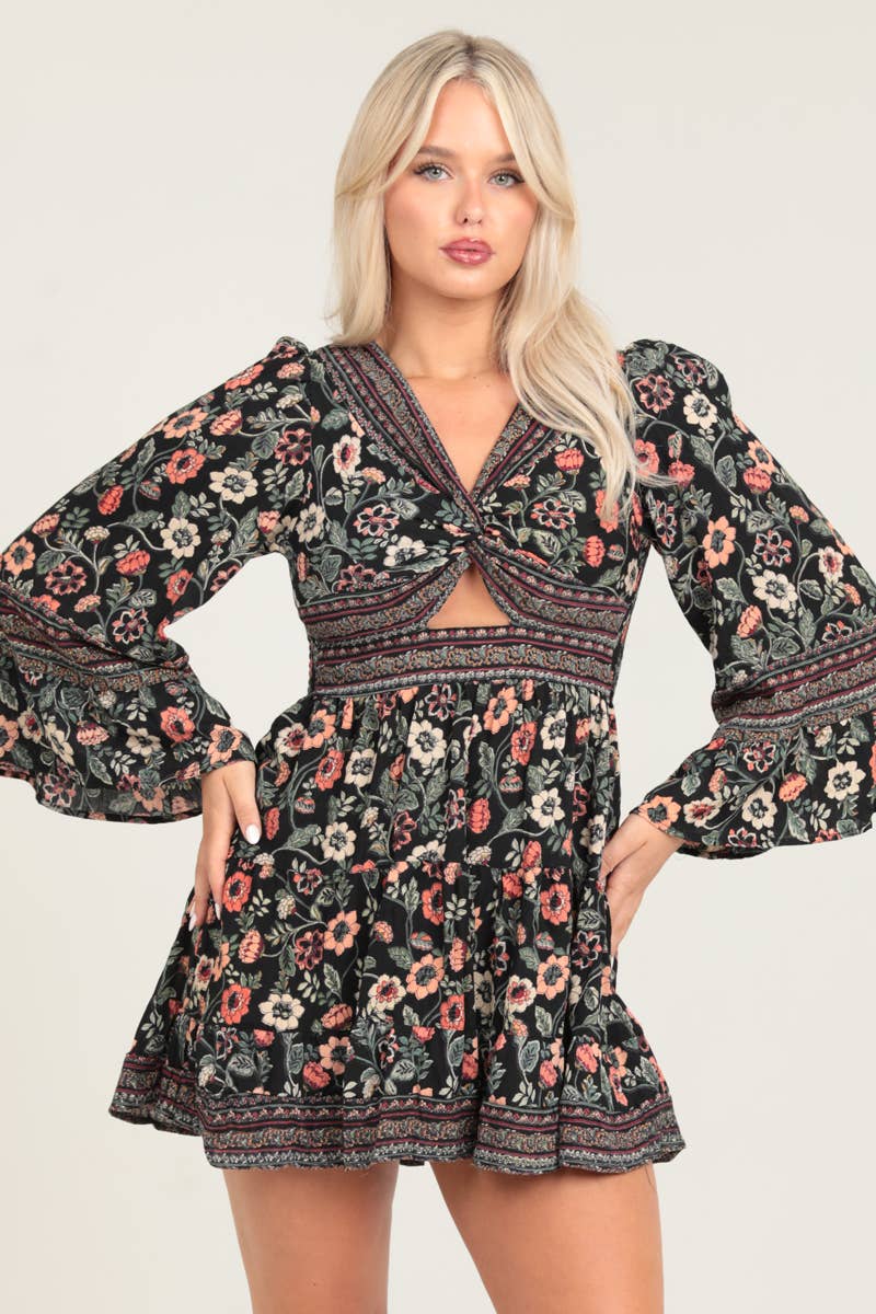 *PREORDER* Midnight Garden Twist Front Dress