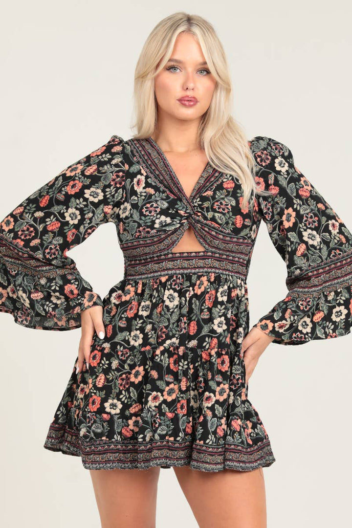 *PREORDER* Midnight Garden Twist Front Dress