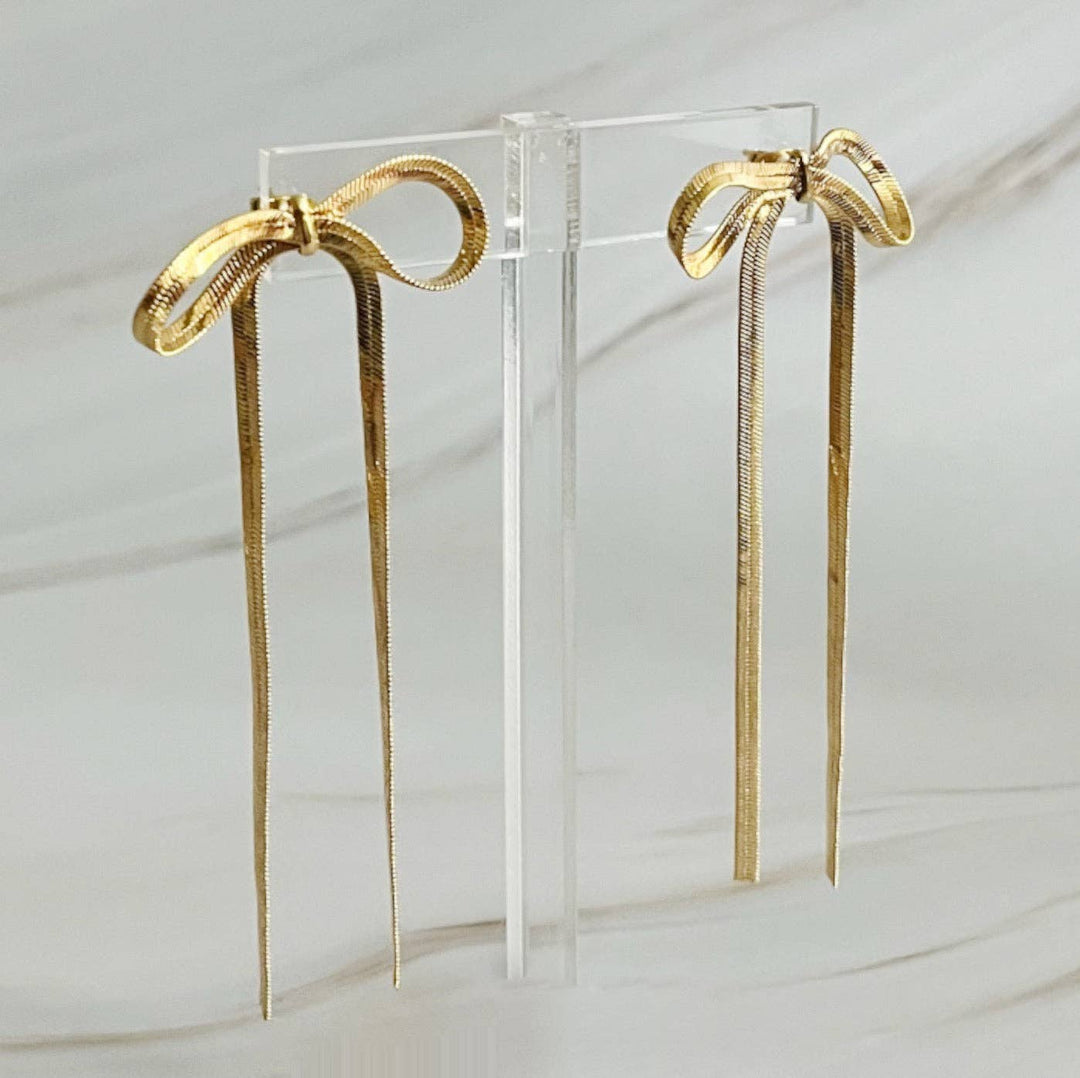 Tied in Gold Bow Earrings