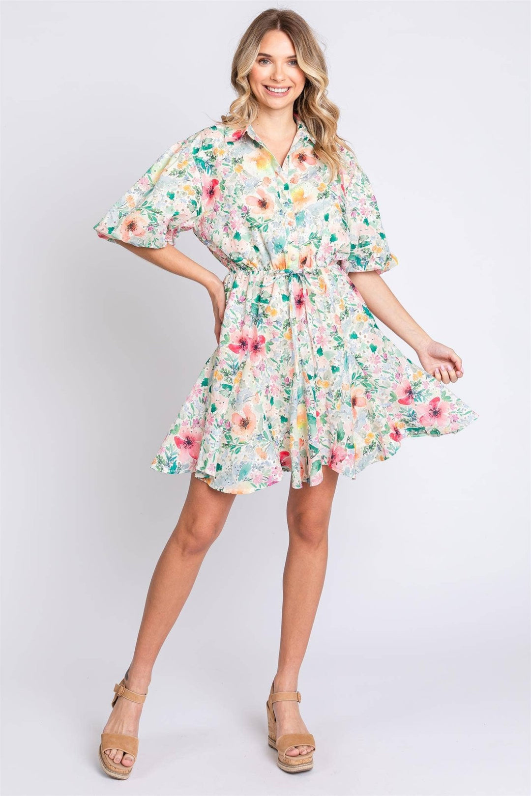 Floral Button Up Eyelet Dress - Curvy - Lolo Viv Boutique