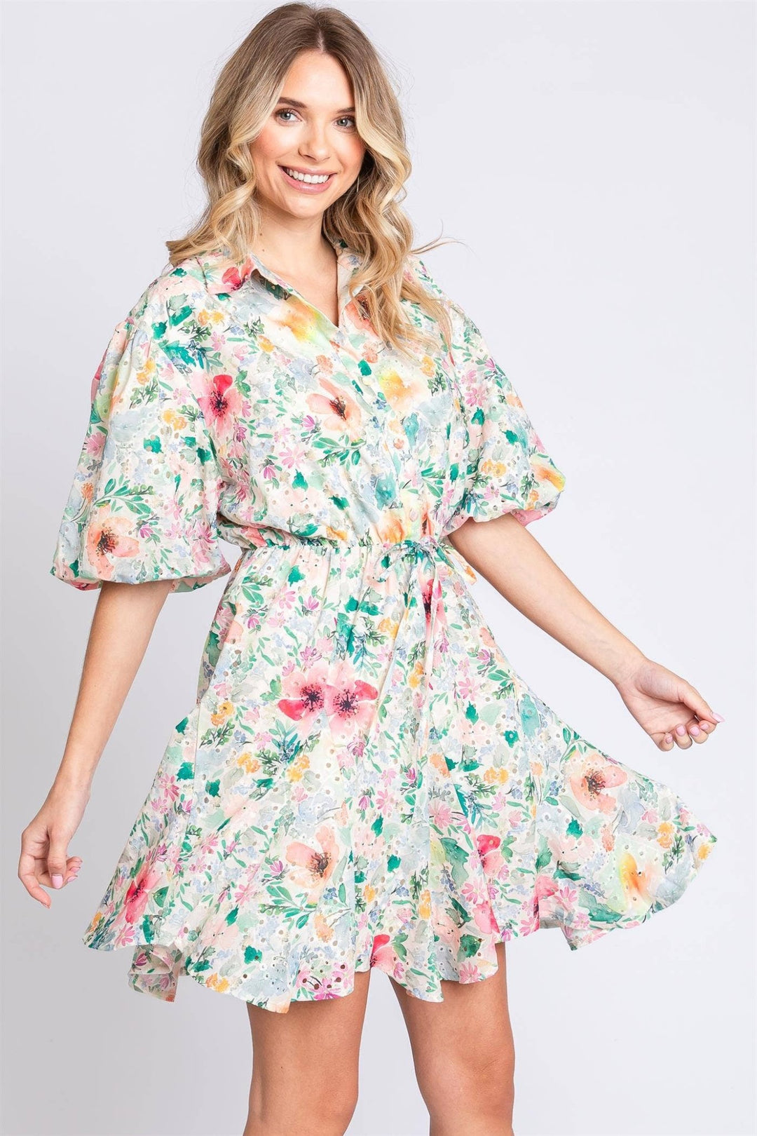 Floral Button Up Eyelet Dress - Curvy - Lolo Viv Boutique