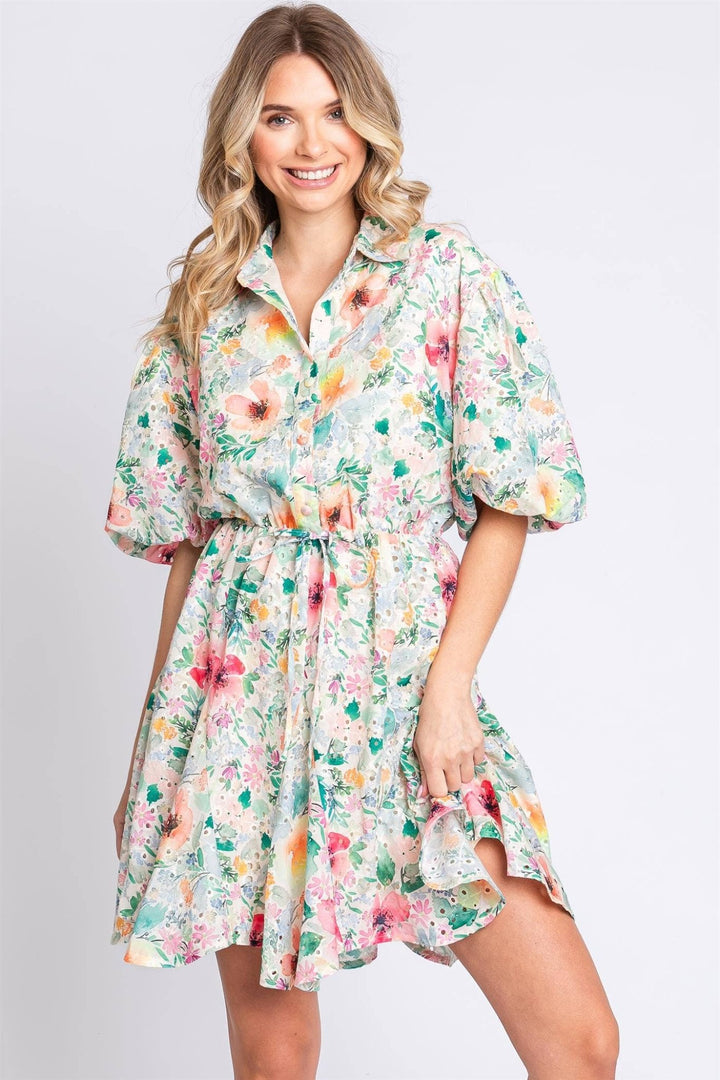 Floral Button Up Eyelet Dress - Curvy - Lolo Viv Boutique