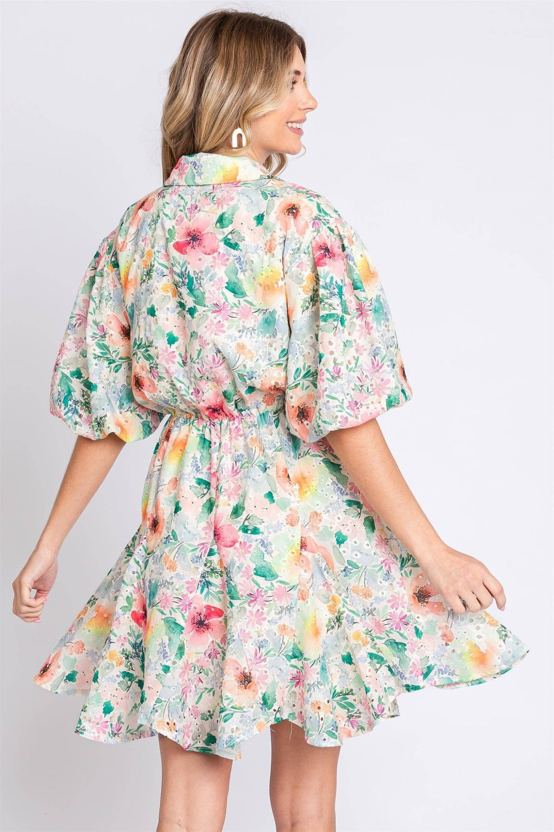 Floral Button Up Eyelet Dress - Curvy - Lolo Viv Boutique