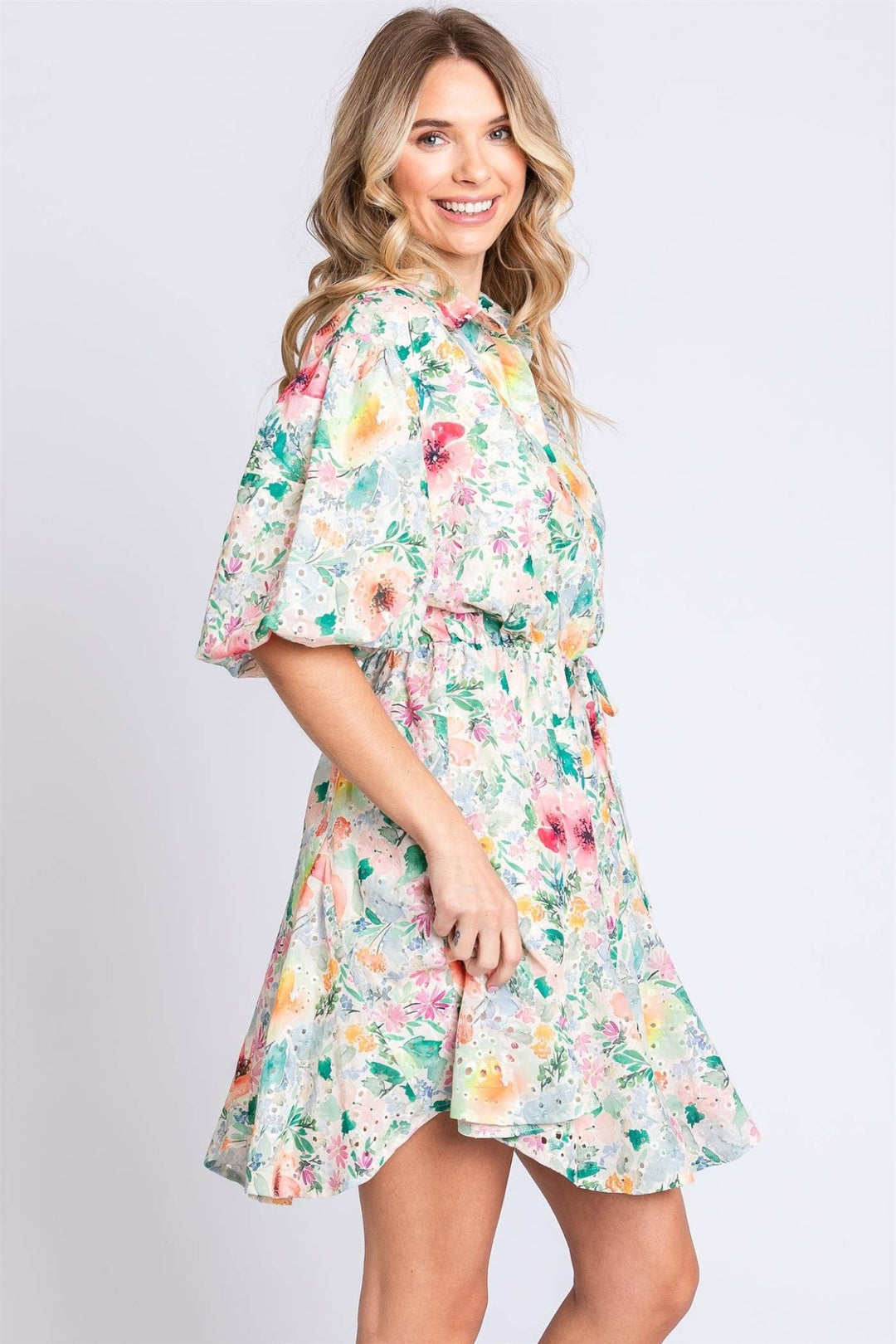 Floral Button Up Eyelet Dress - Curvy - Lolo Viv Boutique
