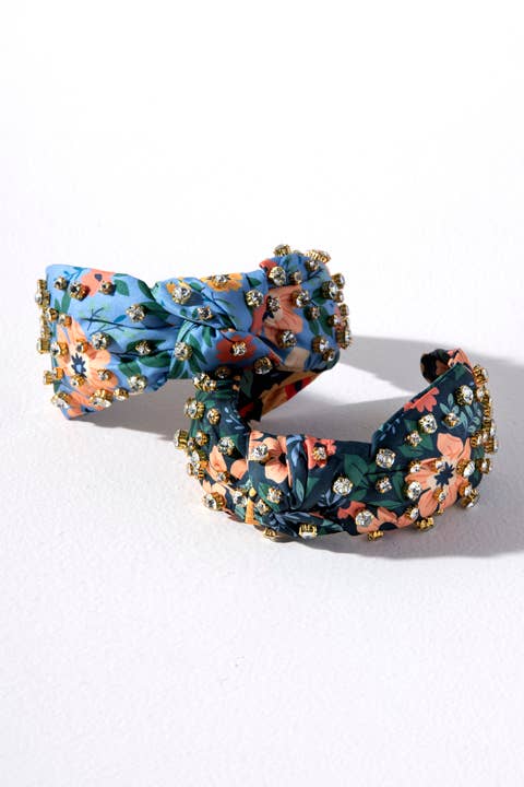 FLORAL EMBELLISHED KNOTTED HEADBAND - 2 COLORS - Lolo Viv Boutique