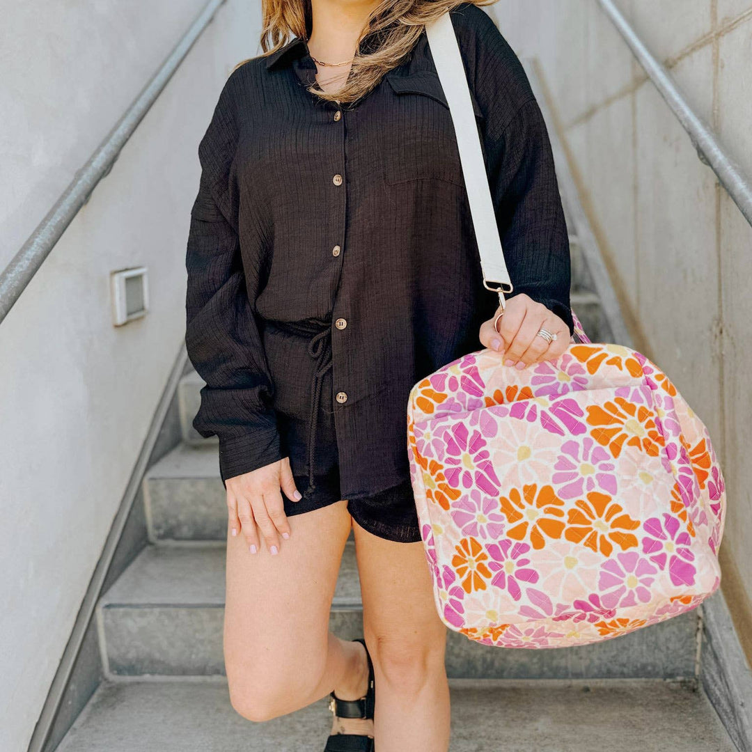 Floral Pattern Quilted Duffle Bag - Lolo Viv Boutique