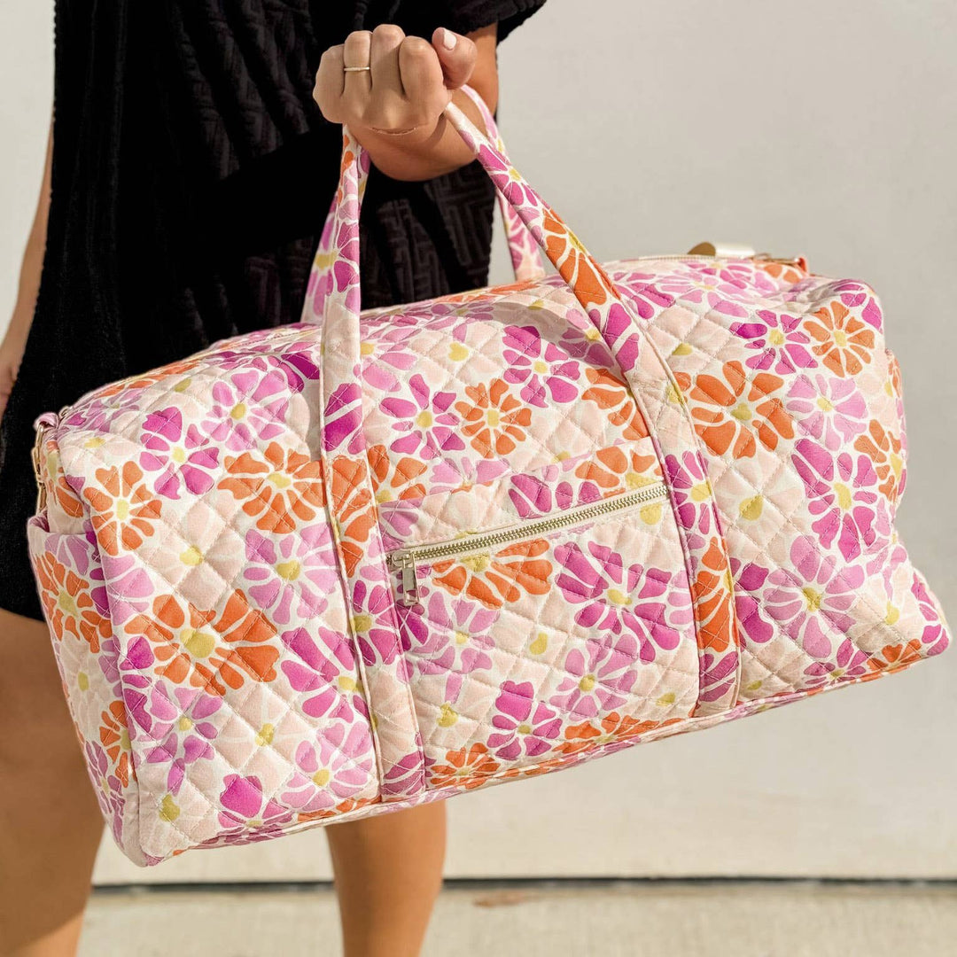 Floral Pattern Quilted Duffle Bag - Lolo Viv Boutique
